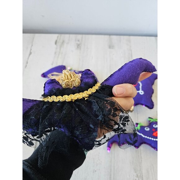 Shabby Chic plush girl bat queen Halloween luau necklace glitter rhinestone deco - Picture 4 of 11